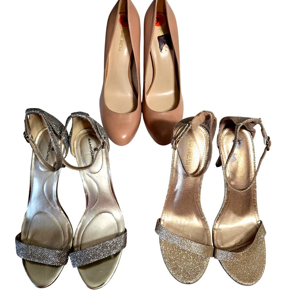 Dream Paris + More Size 9.5 9 1/2 Women's High Heels Shoes 3 Piece Gold Silver